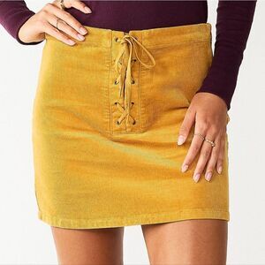 SO Honey Mustard Front Lace-Up Corduroy Mini Skirt